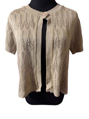 Cato beige pointelle knit single button cardigan sweater size XL